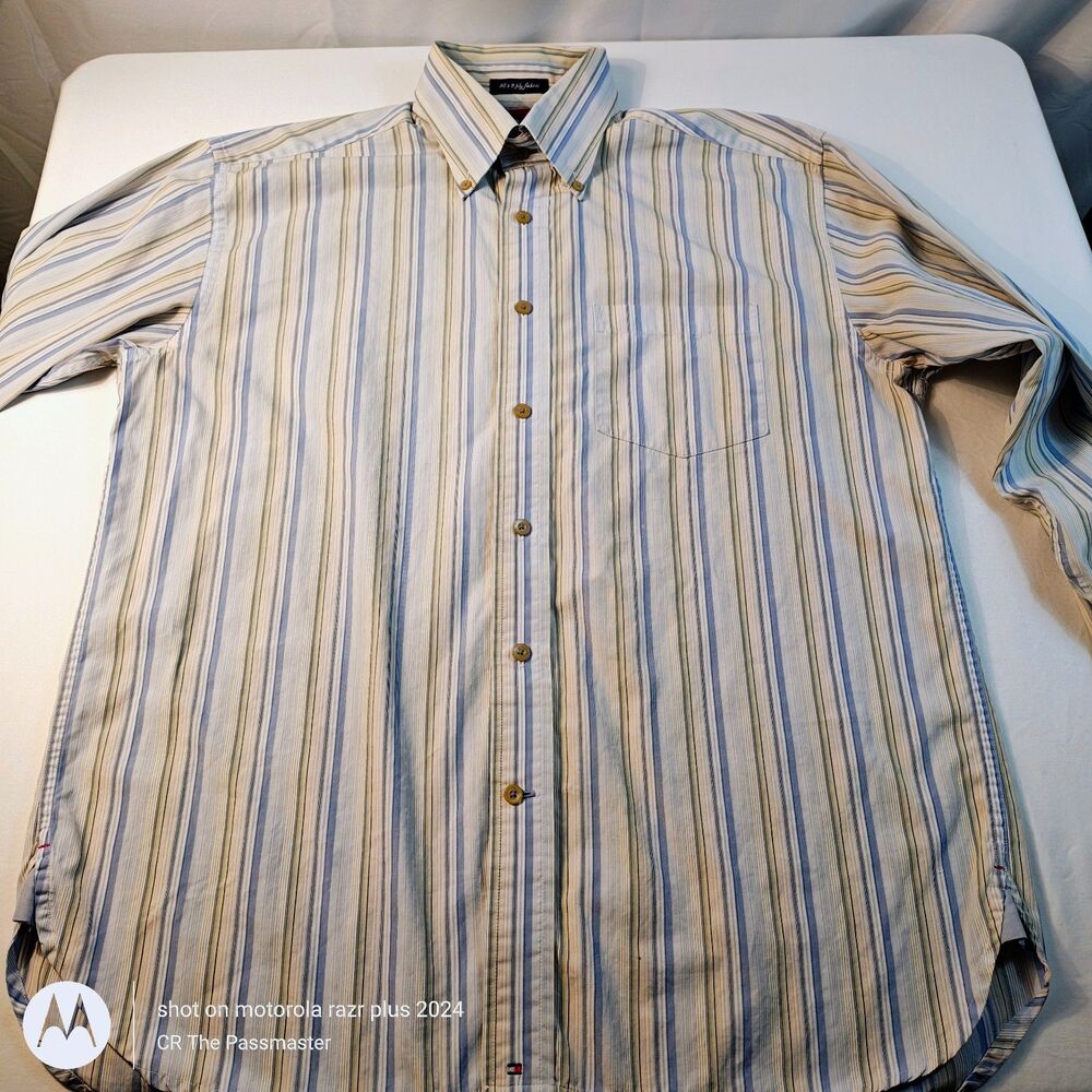 Vtg 90s Gents Tommy Hilfiger Long Sleeve Shirt 80s Two Ply Cotton Size US M